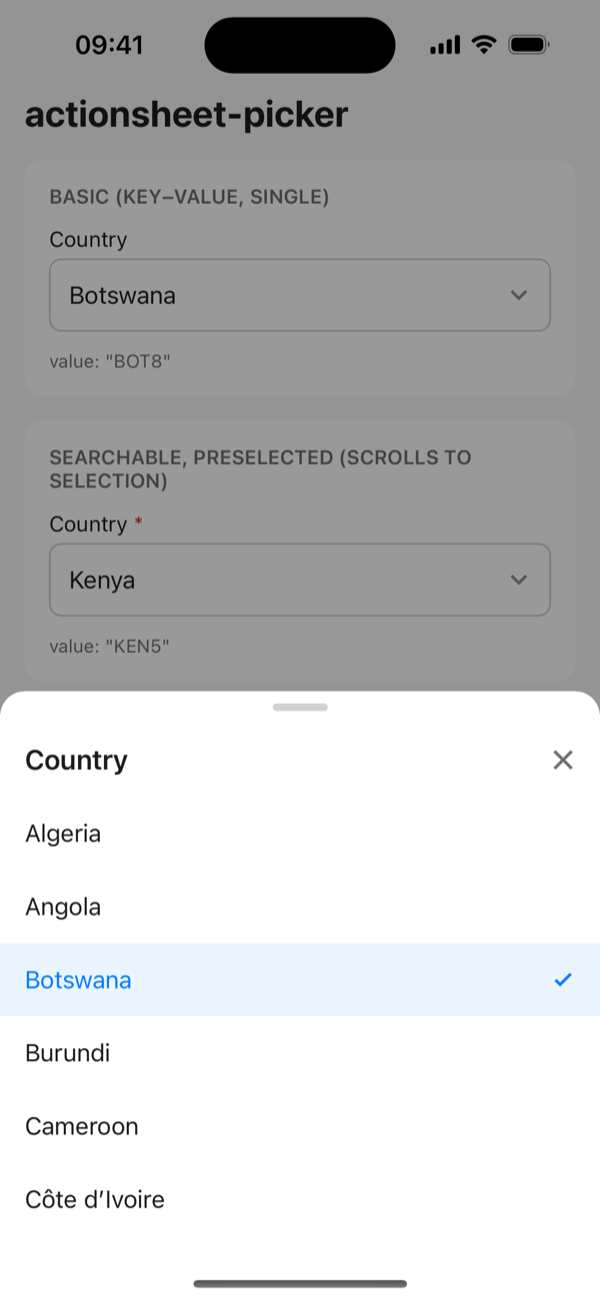 Single select sheet on iOS