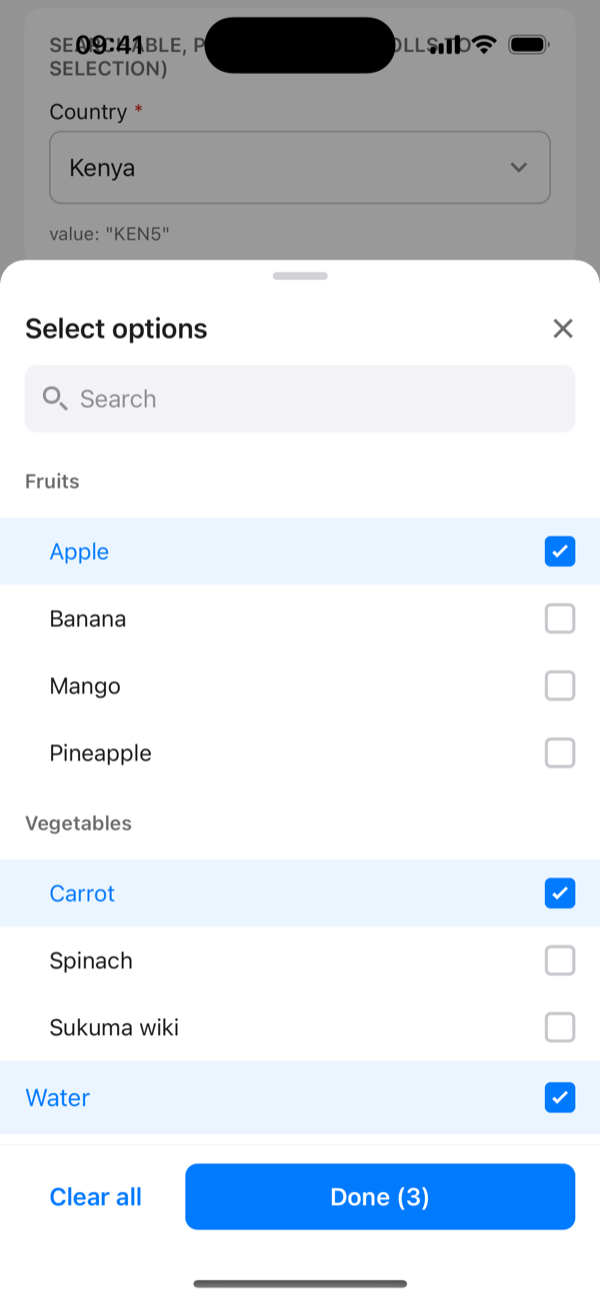 Grouped multi-select on iOS
